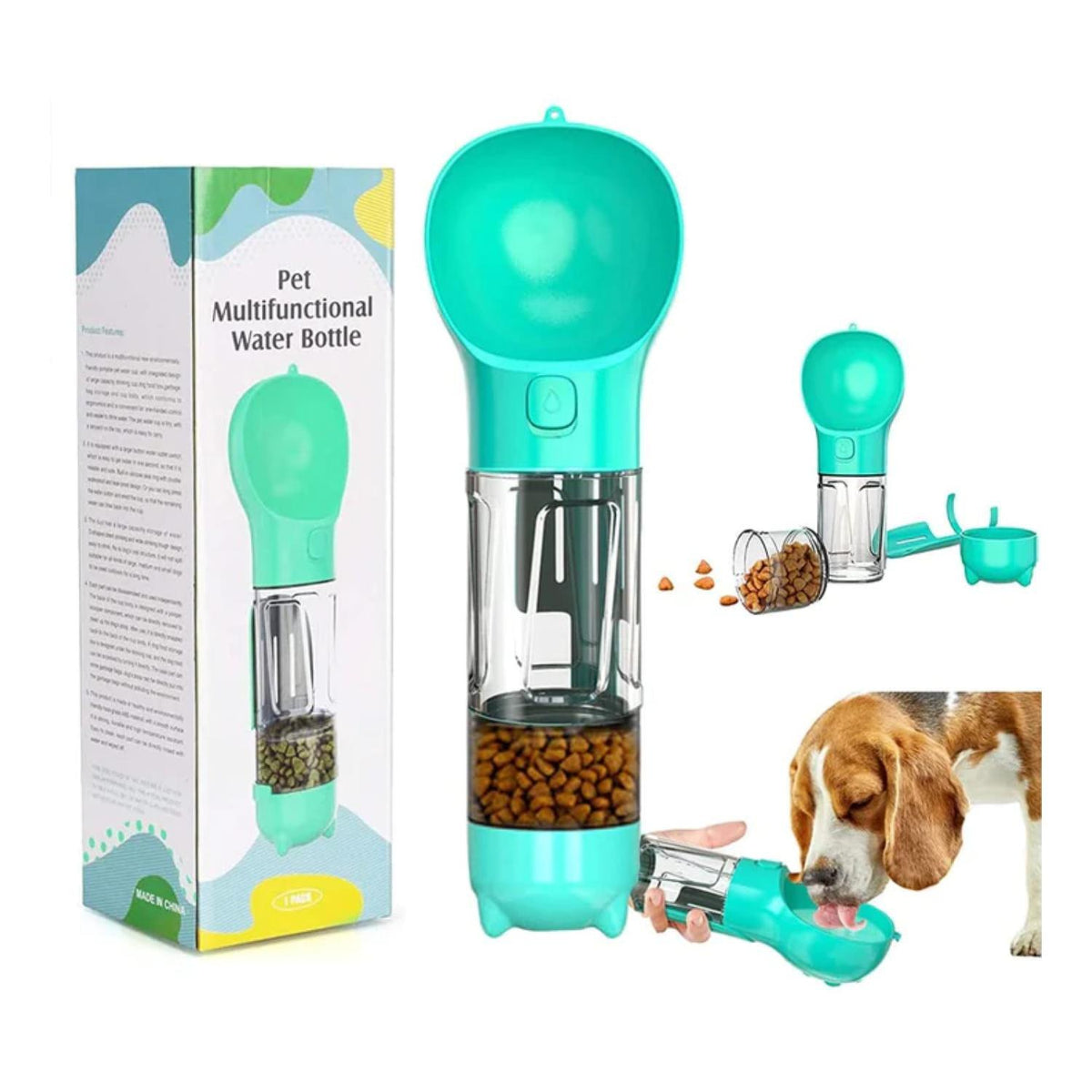 PetGo™ 2 em 1 – Garrafa de Água e Alimentador Portátil para Cães e Gatos