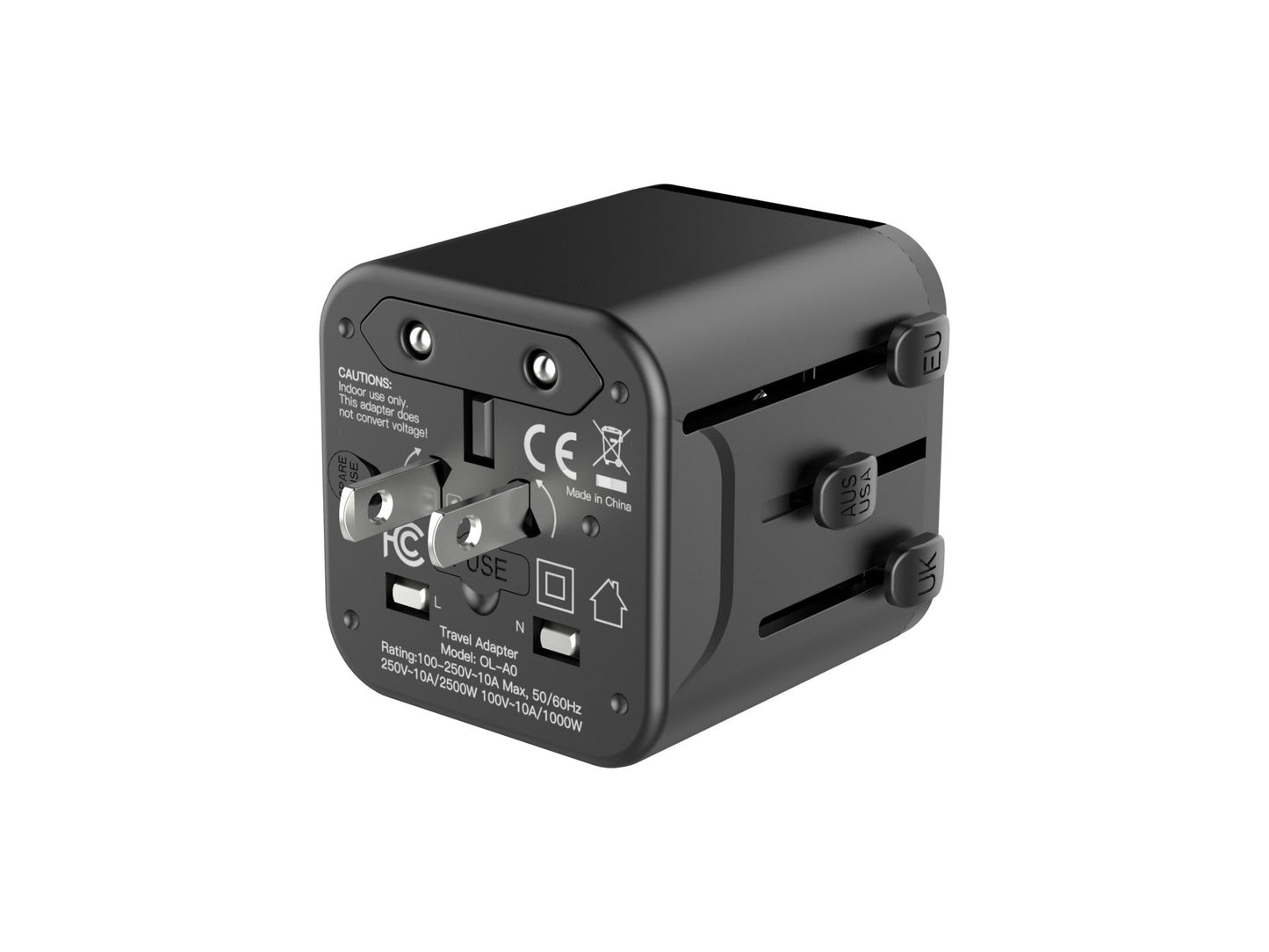 Techancy Adaptador Universal Viagem MB2502 Conversor Tomada Mundial 2500W 10A Compatibilidade UK EU US AUS Ideal Para Viagens Preto