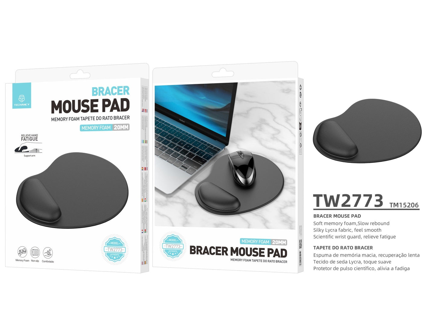 Techancy Tapete De Rato Com Apoio Para O Pulso TW2773 Preto, Alívio Da Fadiga No Escritório E Nos Jogos, Design Antiderrapante