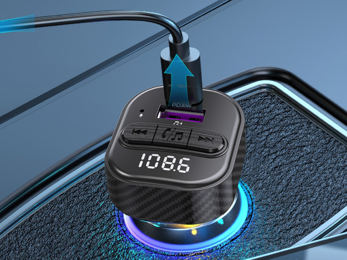 Techancy Leitor De Mp3 Para Automóvel TE0871, Carregamento Rápido Pd De 30 W, Bluetooth 5.1, Leds A Cores, Duas Portas Usb