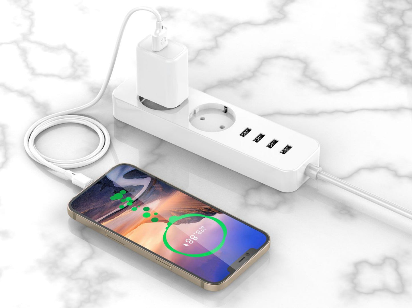 Techancy Cabo De Dados Usb-Micro Branco TB1707, 2 M De Comprimento, 2,4 A De Carregamento, Compatível Com Microdispositivos