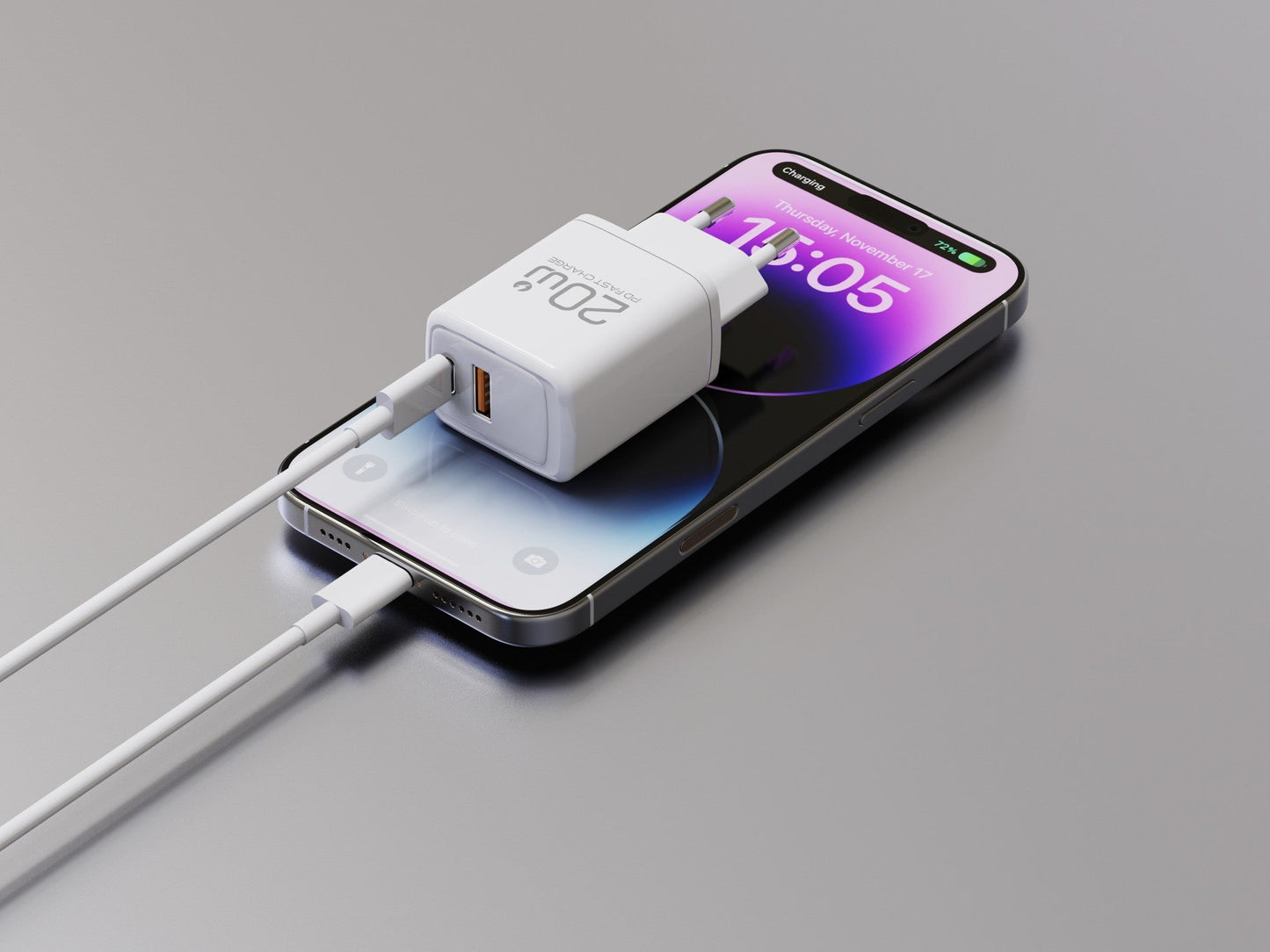 Techancy Carregador TA2826 PD3.0 20W com Duas Portas USB-C e Cabo Lightning Compativel com iPhone 8 a 14 Serie