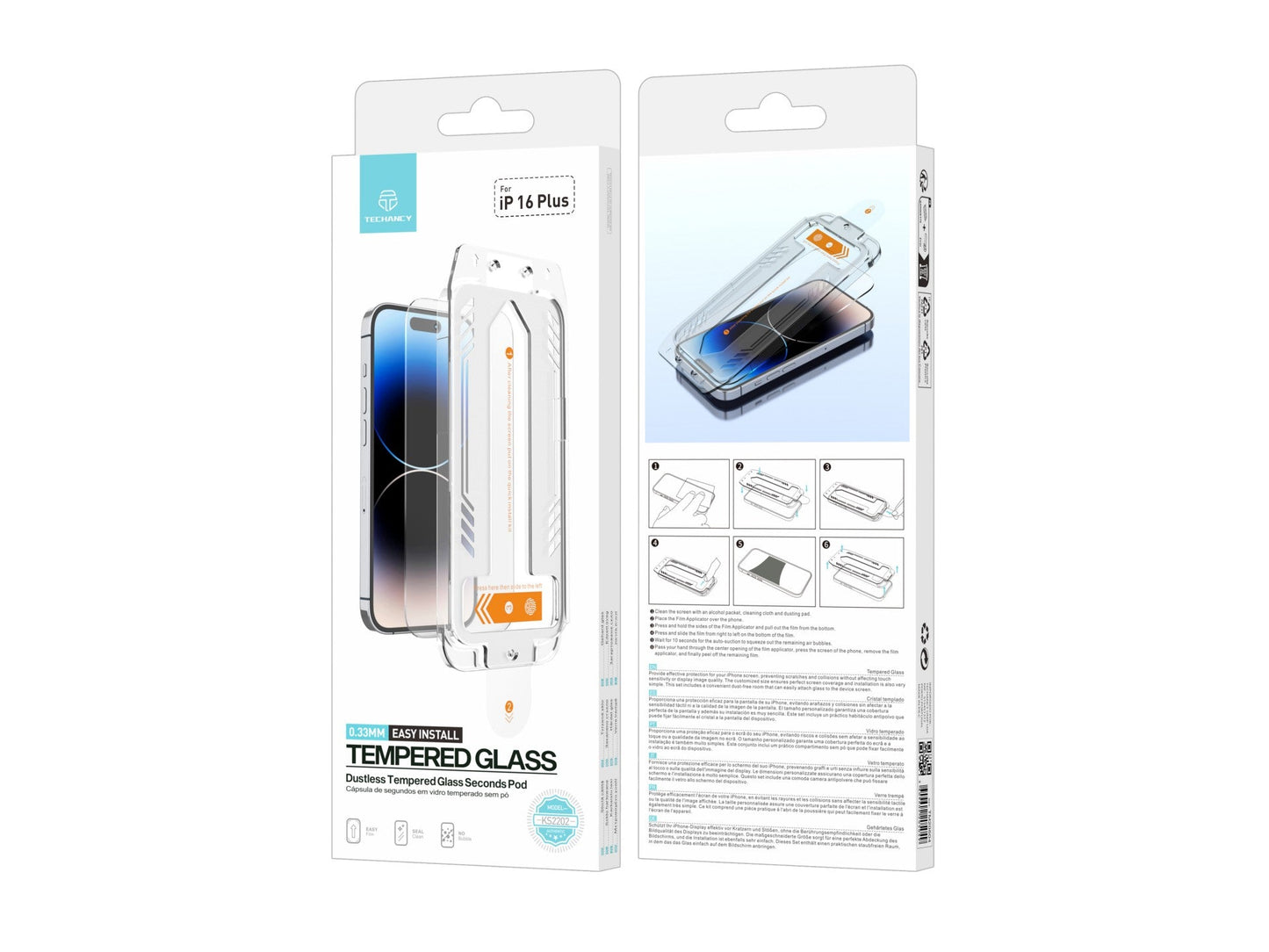Techancy Protetor De Ecrã De Vidro Temperado KS2202, Compatível Com O Iphone 16 Plus, Fornecido Com Caixa De Instalação Rápida