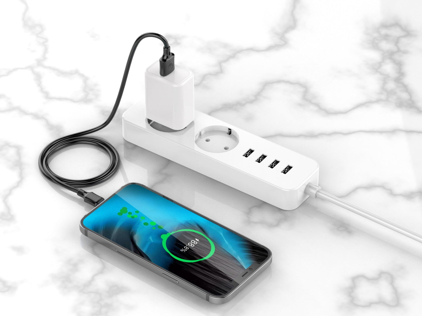 Techancy Cabo De Dados Usb-Tipo C 1M Preto TB1725, Carregamento De 2,4 A, Compatível Com Telemóveis Tipo C