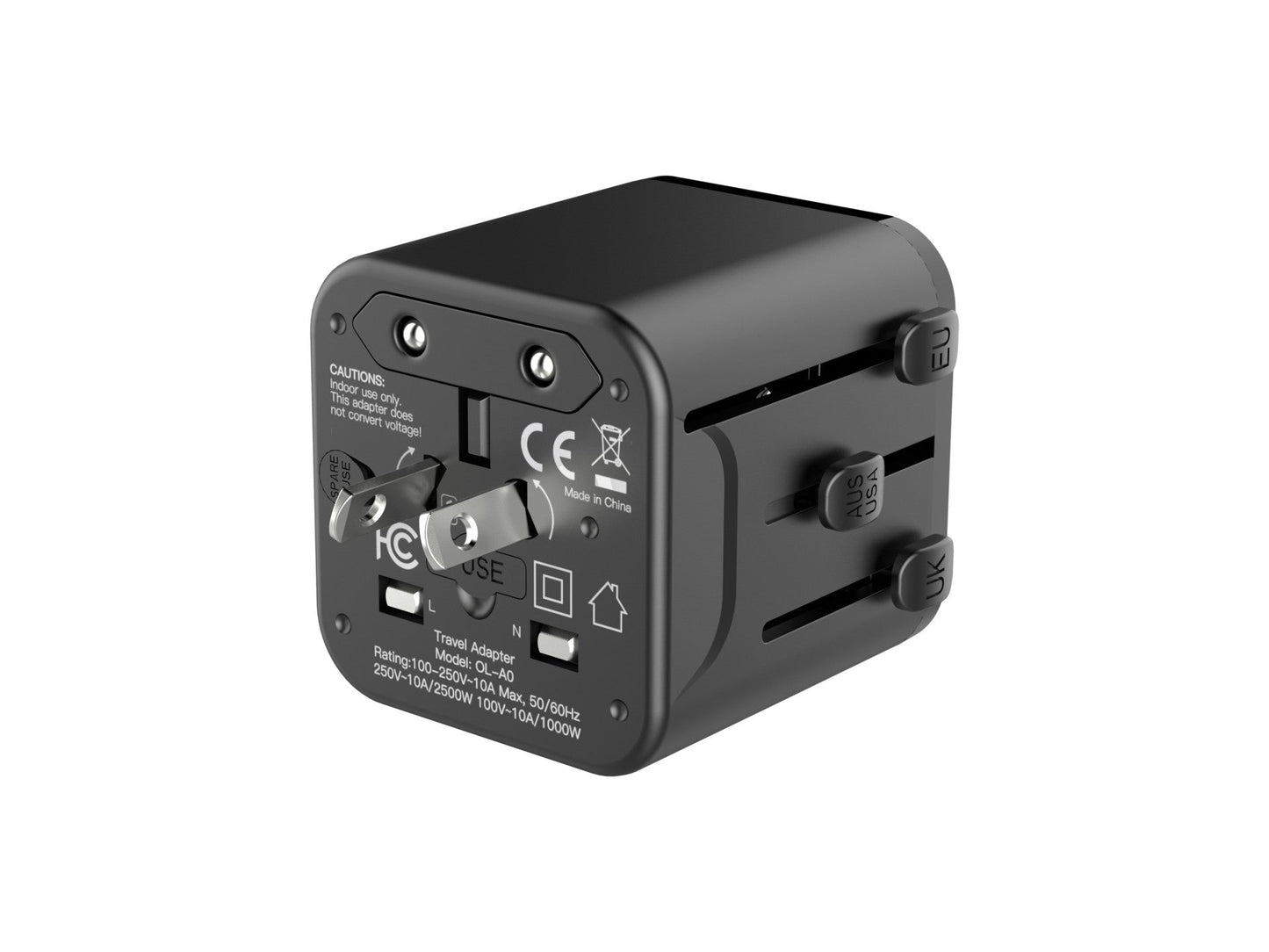 Techancy Adaptador Universal Viagem MB2502 Conversor Tomada Mundial 2500W 10A Compatibilidade UK EU US AUS Ideal Para Viagens Preto