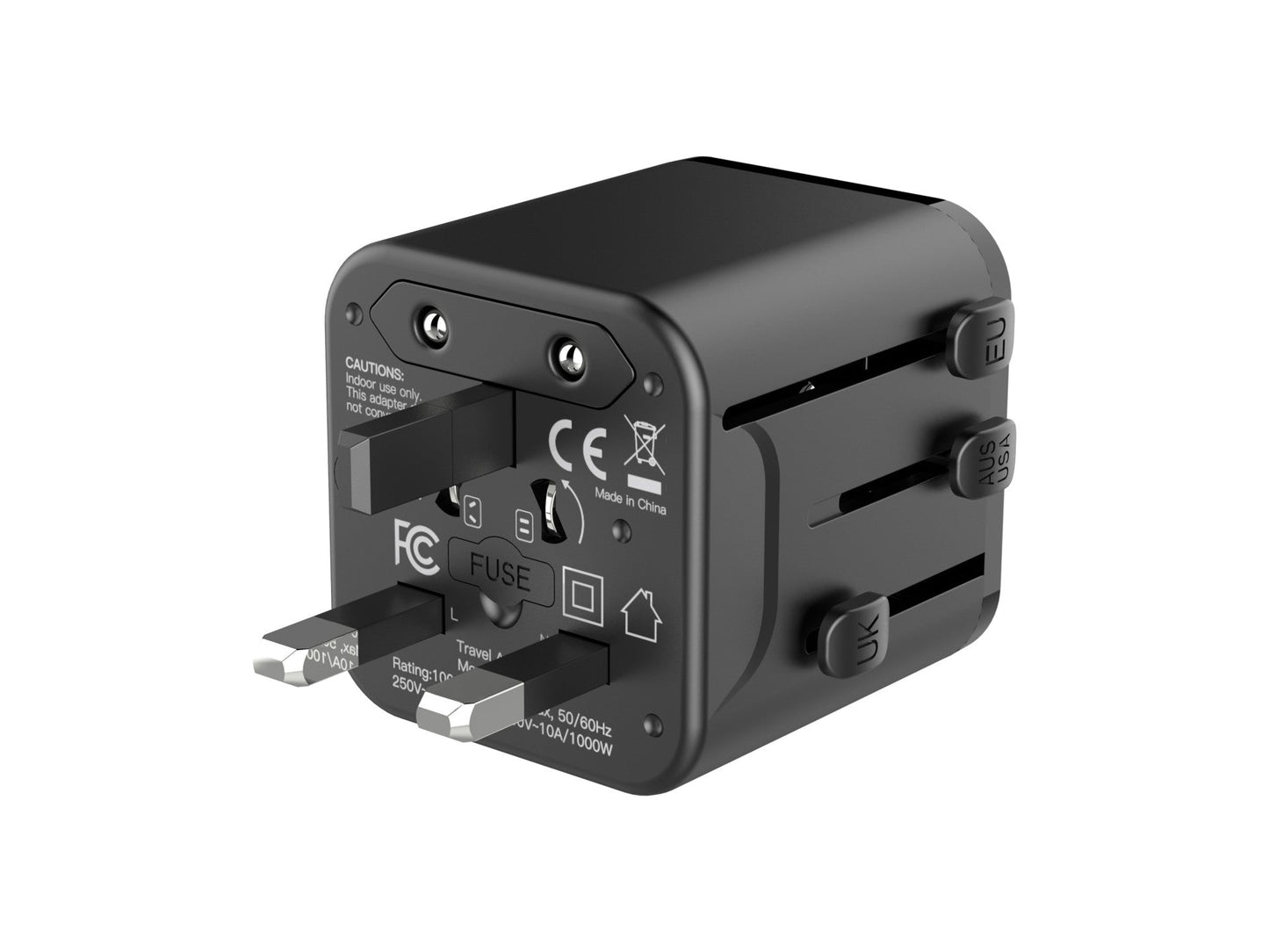 Techancy Adaptador Universal Viagem MB2502 Conversor Tomada Mundial 2500W 10A Compatibilidade UK EU US AUS Ideal Para Viagens Preto