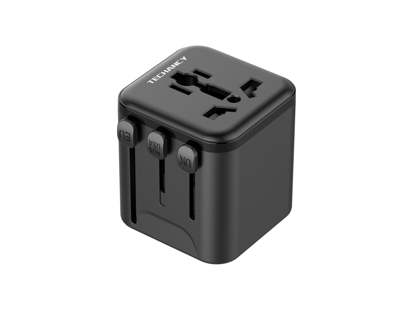 Techancy Adaptador Universal Viagem MB2502 Conversor Tomada Mundial 2500W 10A Compatibilidade UK EU US AUS Ideal Para Viagens Preto