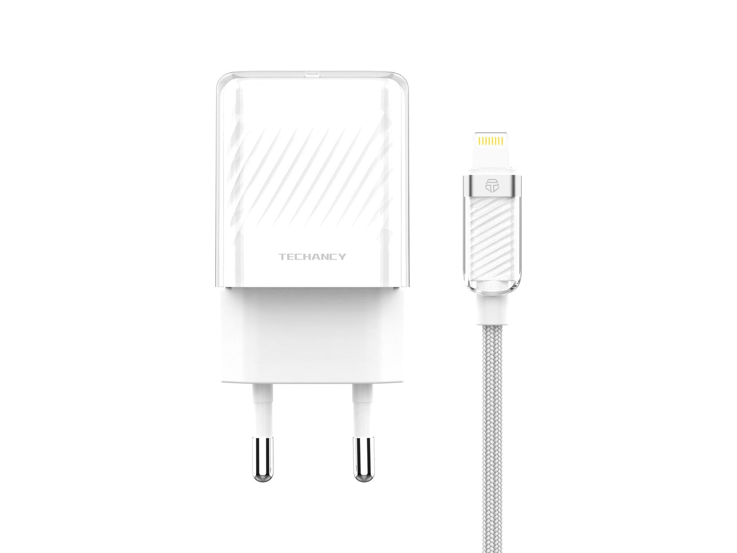 Techancy Carregador De Telemóvel De 20 W Branco TA2816, Carregamento Rápido Usb-C Pd Gan, Conjunto De Cabos Usb C Para Lightning 1m/30w