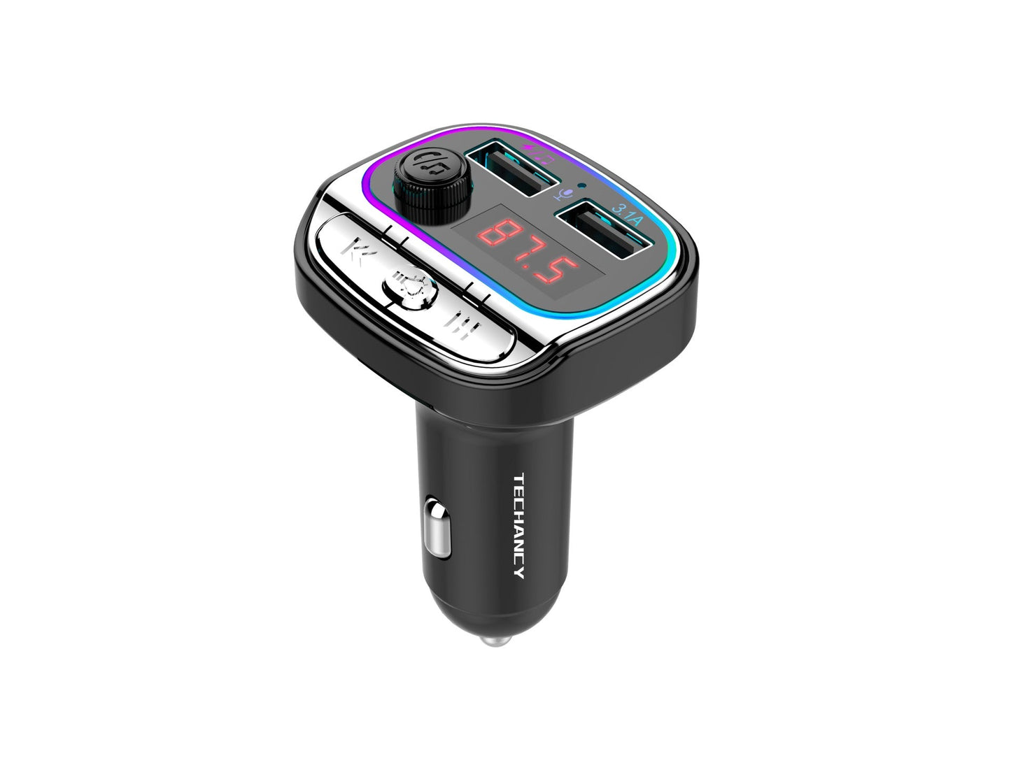 Techancy Transmissor Fm Para Carro TE0867, Bluetooth, Mp3, 2usb 3.1a, Luz Led 7 Cores, Para 12-24v