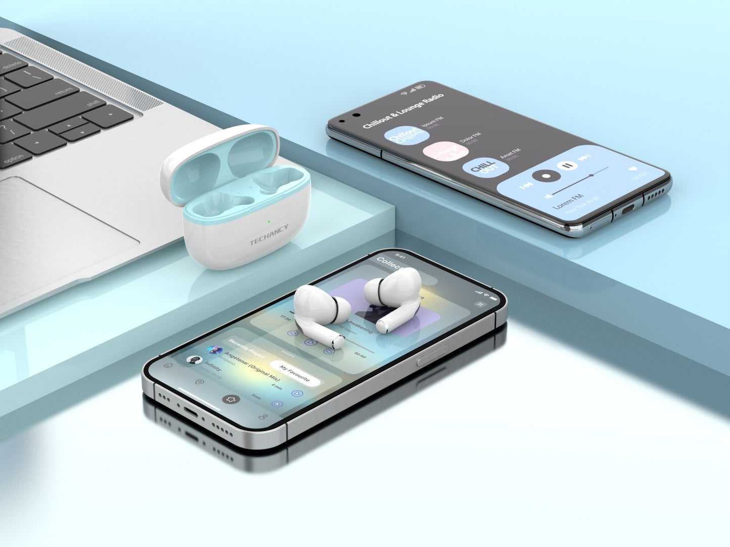 Techancy Auriculares TWS KP2714 Bluetooth 5.3 ligação 10m USB-C 4h de autonomia som nítido confortável cor branca