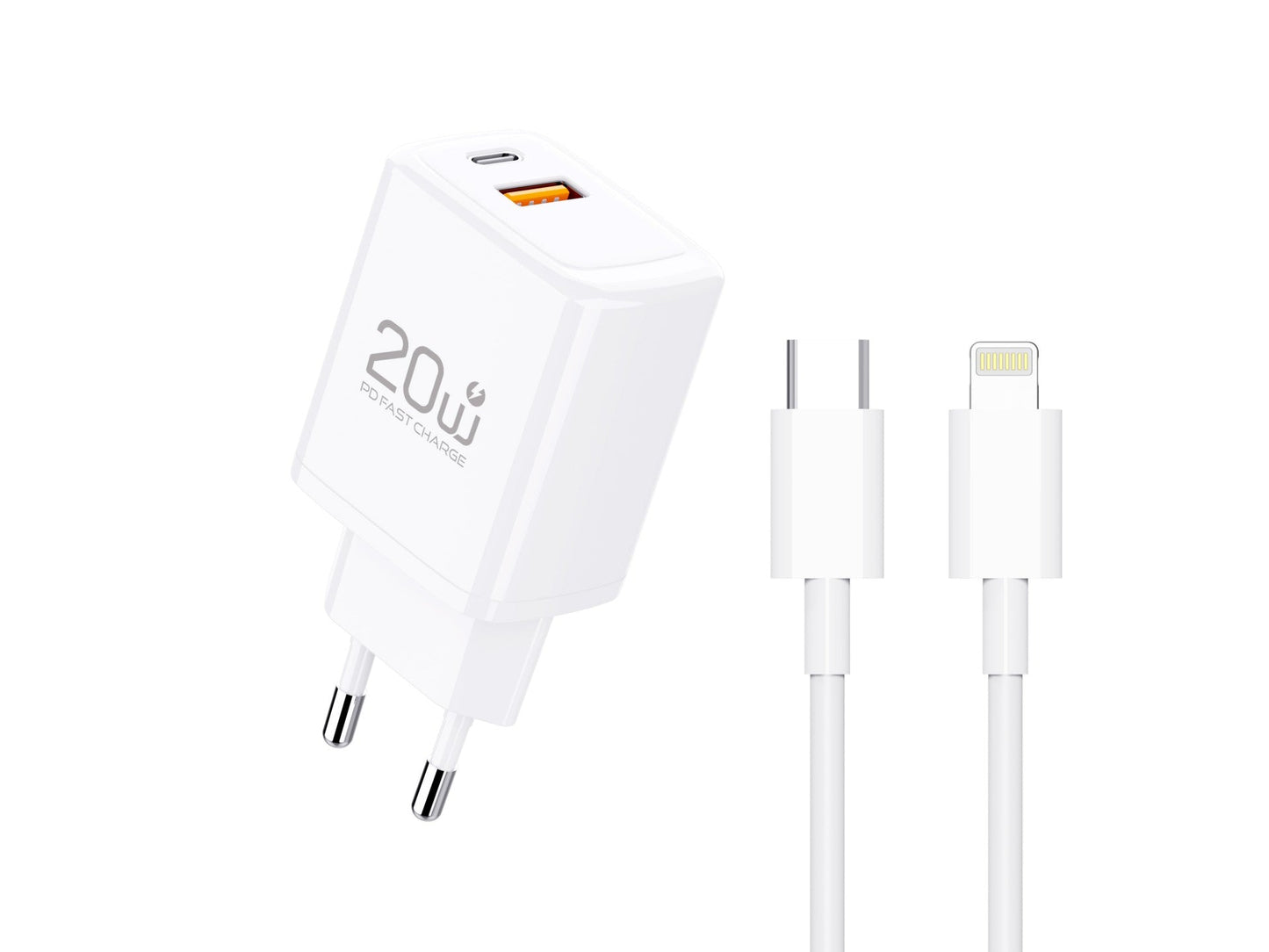 Techancy Carregador TA2826 PD3.0 20W com Duas Portas USB-C e Cabo Lightning Compativel com iPhone 8 a 14 Serie