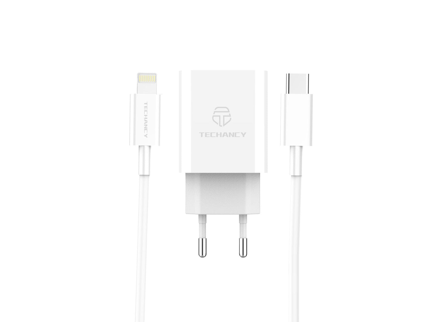 Techancy Carregador De Parede Pd Branco TA2807, Carregamento Rápido 3.4A Pd20w, Conjunto De Cabos Tipo C Para Ip 1m